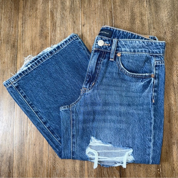 Aeropostale 90’s Mid Rise Baggy Jeans Blue Dark Wash Distressed - Picture 2 of 12